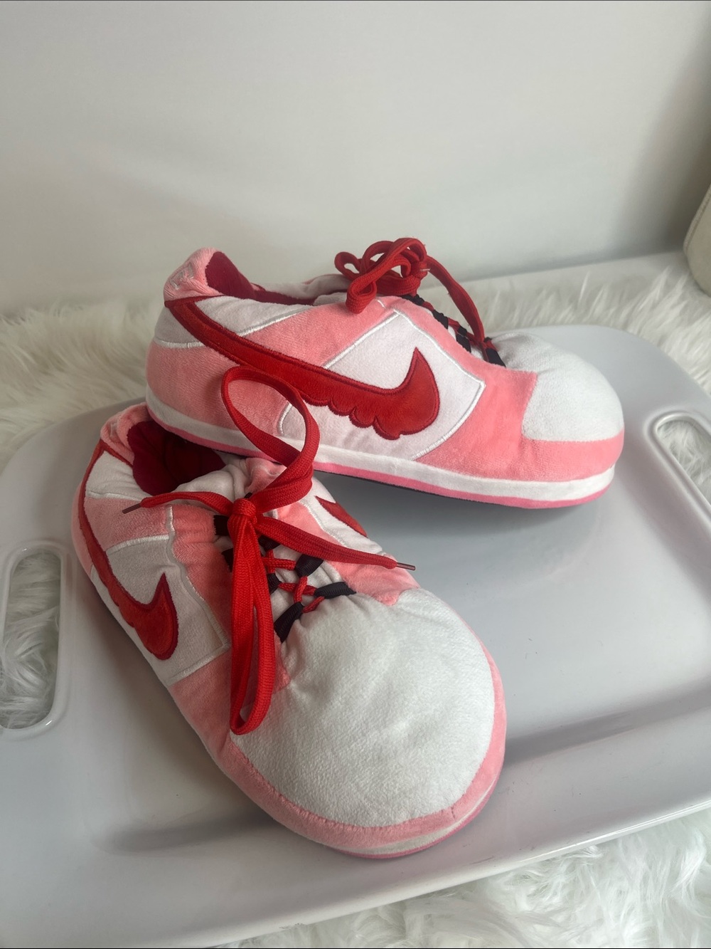 Womens Sneaker slippers Pink and Red Athletic Plush